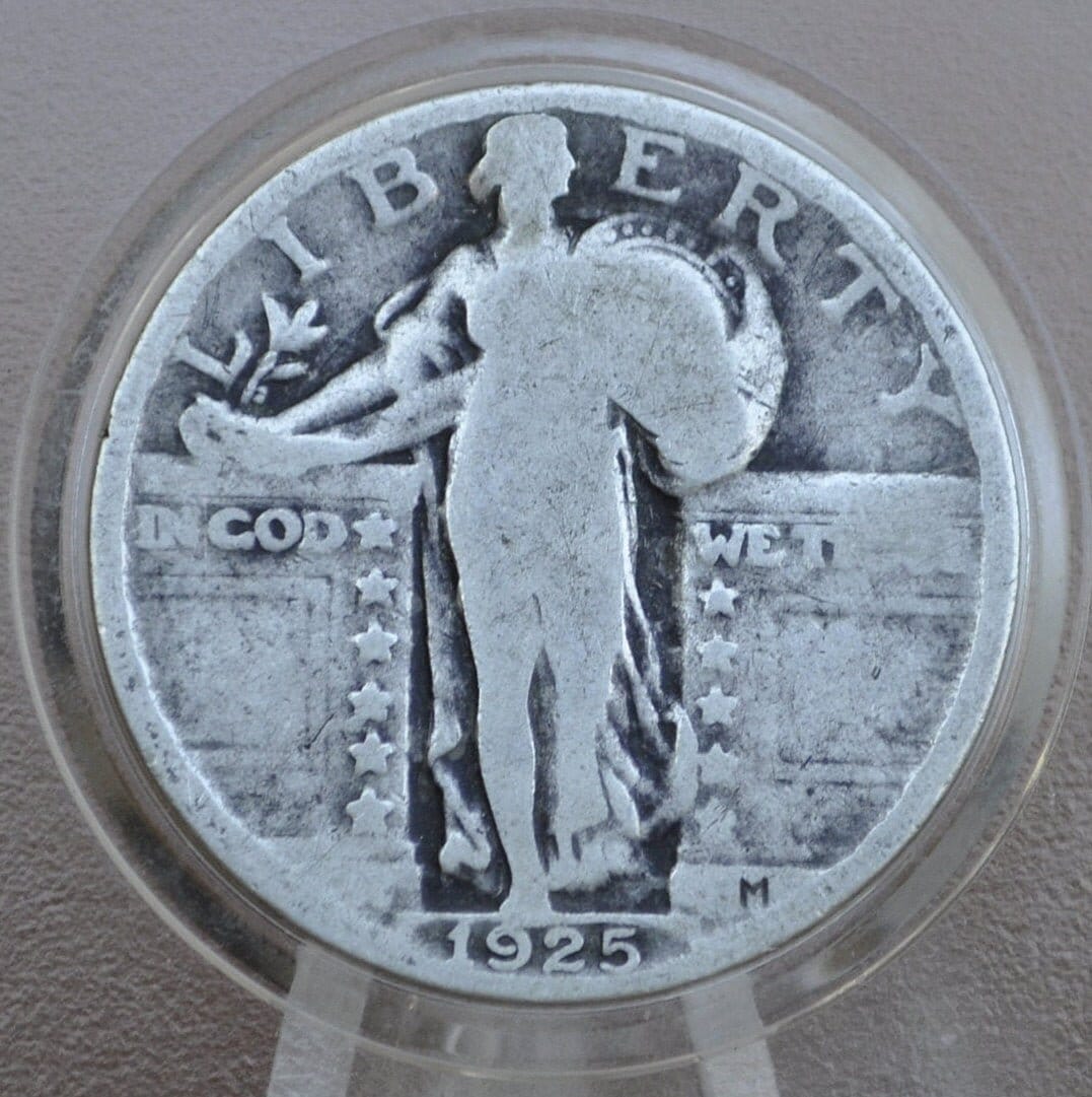 1925 Standing Liberty Silver Quarter - G-VG (Good to Very Good) Grade / Condition - Silver Coin 1925 Liberty Quarter 1925