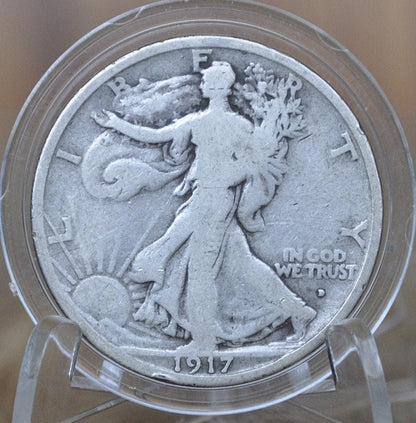 1917-D Obverse Walking Liberty Silver Half Dollar - VG (Very Good) - Denver Mint - Obverse D 1917 D Walking Liberty Half Dollar, Rarer Type