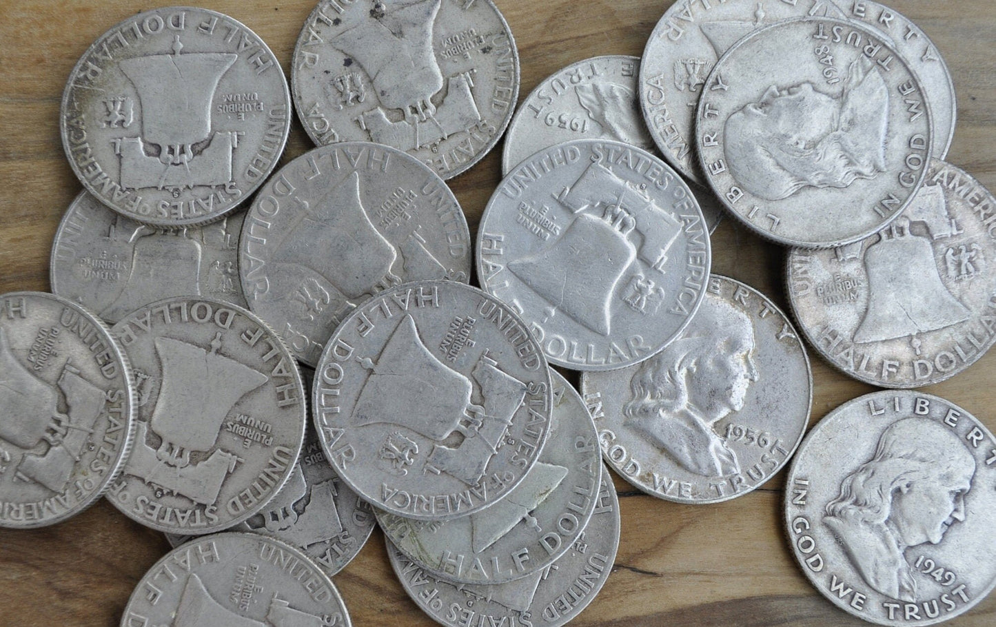 Full Roll of Franklin Half Dollars - Mixed Grades - 20 Silver Half Dollars - 1940s, 1950&#39;s, 1960&#39;s Ben Franklin Silver Half Dollar