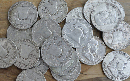 Full Roll of Franklin Half Dollars - Mixed Grades - 20 Silver Half Dollars - 1940s, 1950&#39;s, 1960&#39;s Ben Franklin Silver Half Dollar