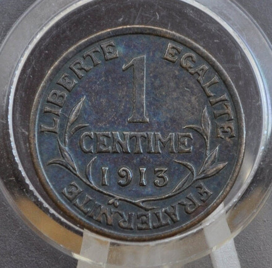 1913 French 1 Centime Coin - Great Condition - 1913 One Centime France 1913 1 Centime France Coin - Beautiful Coin, Higher Grade