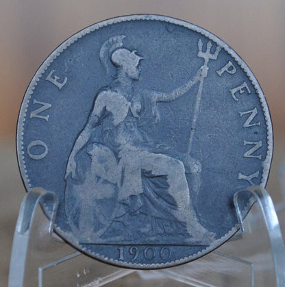 1900 Great Britain One Penny - F (Fine) Condition - UK Large Penny 1900 - Queen Victoria 1 Penny - Bronze - UK penny Old Head 1900