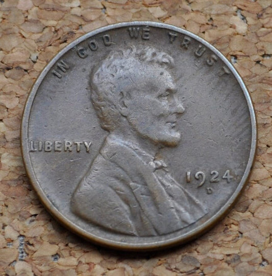 1924-D Wheat Penny - F-Vf (Fine To Very Fine) - Key Date - Denver Mint - 1924 D Wheat Ear Cent - Better Grade - Key Date Wheat Cent 1924D