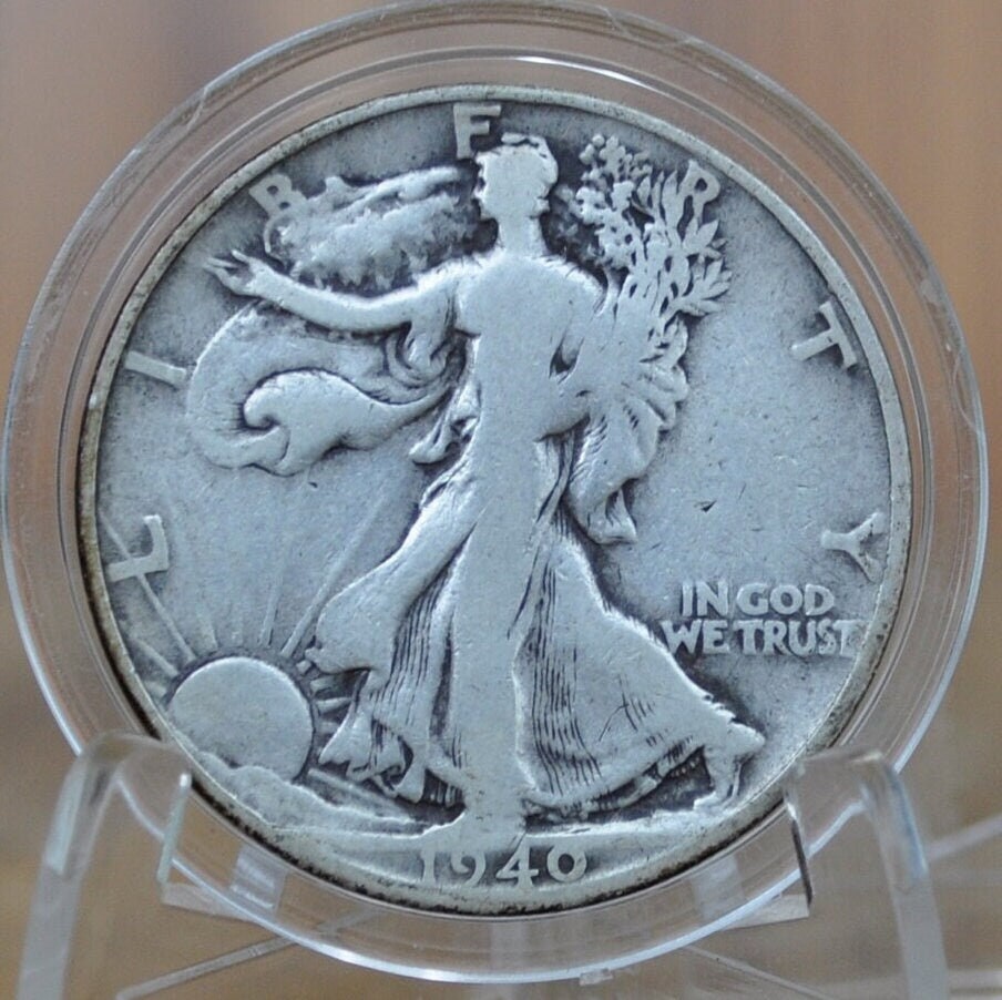 1940-S Walking Liberty Silver Half Dollar - F (Fine) Grade / Condition - Philadelphia Mint - 1940 S, 1940 P Liberty Walking as Pictured