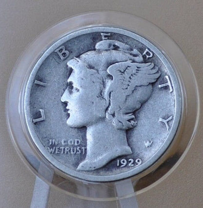 1929-D Mercury Silver Dime - VG/F (Very Good-Fine) - Denver Mint - 1929 D Winged Liberty Head Dime - 1929 D Silver Dime Mercury Dime 1929 D