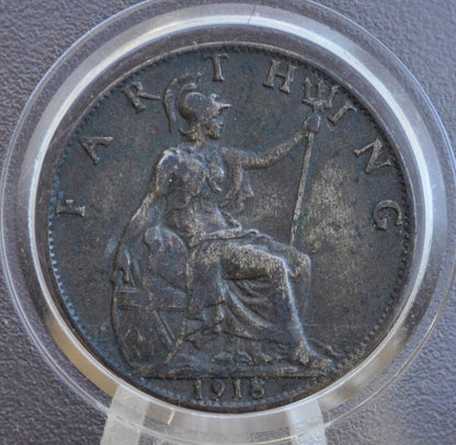 1918 One Farthing Great Britain - VF (Very Fine) grade / condition - UK 1 Farthing 1918 - King George V - British Farthing 1918