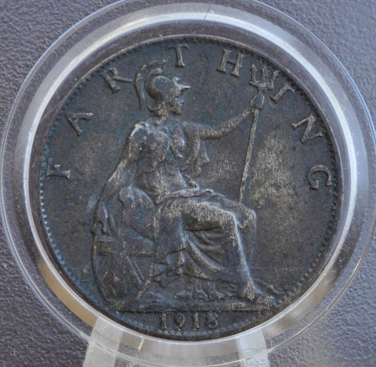 1918 One Farthing Great Britain - VF (Very Fine) grade / condition - UK 1 Farthing 1918 - King George V - British Farthing 1918