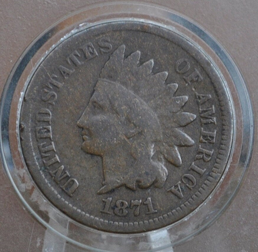 1871 Indian Head Penny - Hard to find Date - G-VG (Good to Very Good), Choose by Grade - Key Date Indian Head - 1871 Indian Head Cent 1871