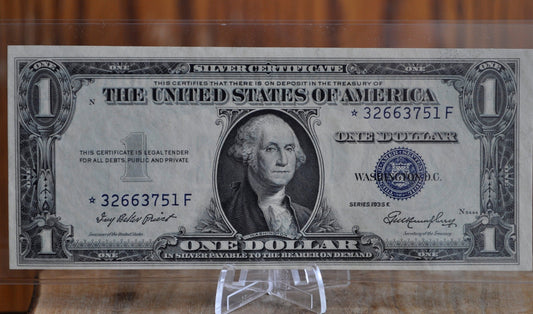 1935 E Silver Certificate Star Note, Blue Seal - AU (About Uncirculated) Grade - E Series Silver Cert 1935 Star Note - High Grade Fr#1614*