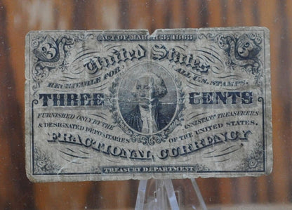 1863 3 Cent Fractional Currency - Choose by Grade / Condition - 3rd Issue Fractional Note Three Cent - Washington Fr1257 / Fr#1227
