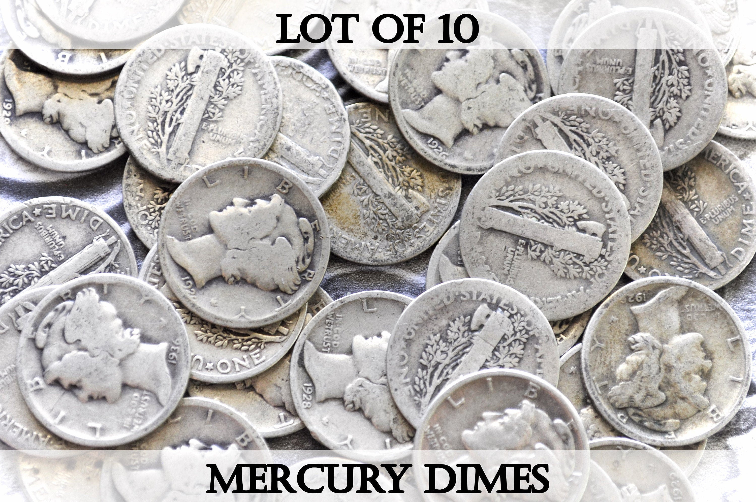 Lot of 10 Mercury Dimes - 1916 - 1945 - Silver Dime - 1910's