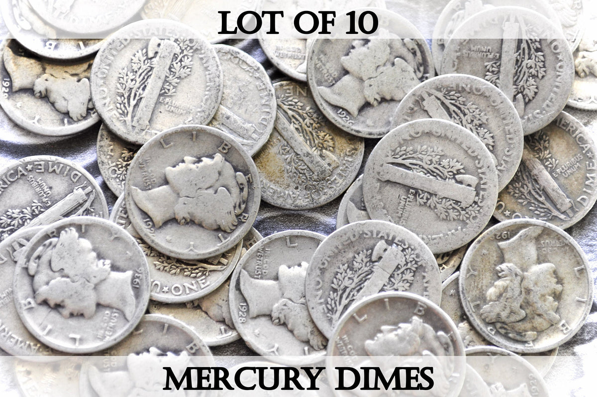 Lot of 10 Mercury Dimes - 1916 - 1945 - Silver Dime - 1910's, 1920's, 1930's or 1940's - PDS - Mercury Silver Dimes