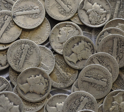 Lot of 10 Mercury Dimes - 1916 - 1945 - Silver Dime - 1910&#39;s, 1920&#39;s, 1930&#39;s or 1940&#39;s - PDS - Mercury Silver Dimes