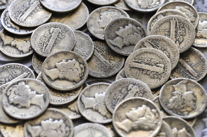 Lot of 10 Mercury Dimes - 1916 - 1945 - Silver Dime - 1910&#39;s, 1920&#39;s, 1930&#39;s or 1940&#39;s - PDS - Mercury Silver Dimes