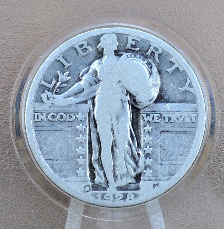 1928 D Standing Liberty Silver Quarter - Very Good Grade / Condition - Quarter Collection - Liberty Standing 1928D