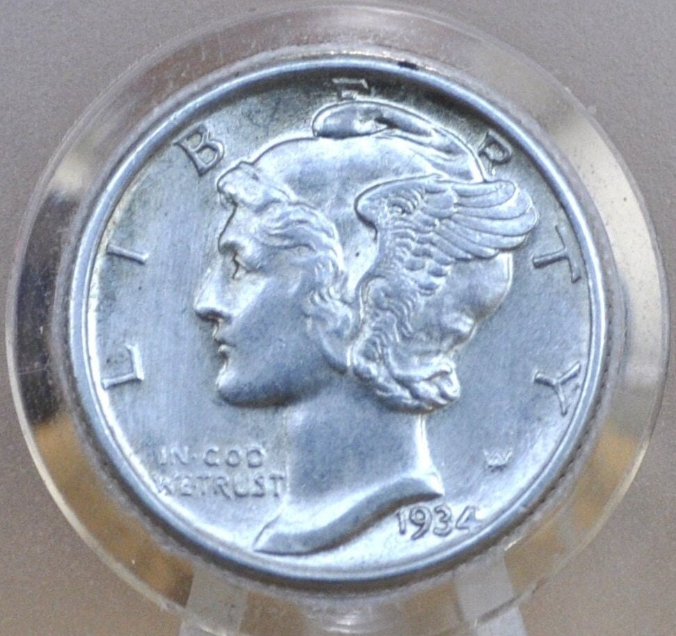 1934 Mercury Dime - F to VF (Fine to Very Fine) Condition - Philadelphia Mint - 1934-P Mercury Dime - Winged Liberty Head Silver Dime 1934