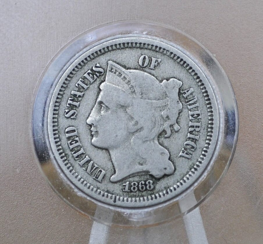 1868 Three Cent "Nickel" US Coin - Choose by Grade / Condition - Civil War Era Coin - 3 Cent Coin 1868 - 3 Cent US Coin