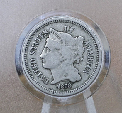 1868 Three Cent "Nickel" US Coin - Choose by Grade / Condition - Civil War Era Coin - 3 Cent Coin 1868 - 3 Cent US Coin