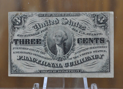 1863 3 Cent Fractional Currency - Choose by Grade / Condition - 3rd Issue Fractional Note Three Cent - Washington Fr1257 / Fr#1227