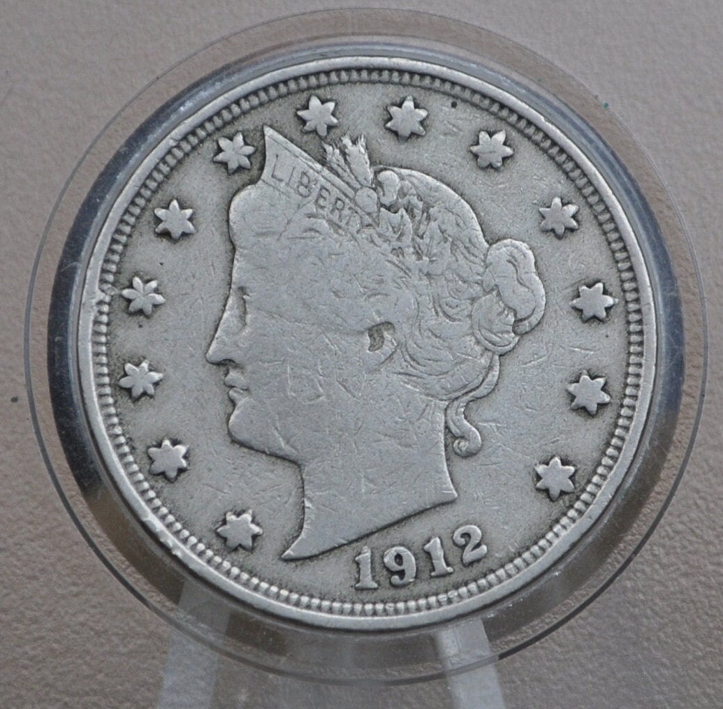 1912 Liberty Head Nickel 1912 V Nickel - VG (Very Good) - Liberty Nickel - Barber Design - 1912 Nickel - Collectible, Great for Jewelry