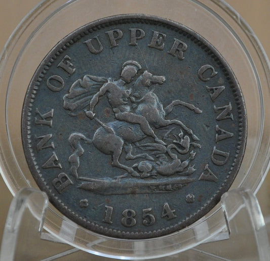 1854 Bank of Upper Canada Half Penny - 1/2 Penny Bank Token - VF Condition - 1854 Bank Token One Half Penny - 1854 Canadian Large Cent