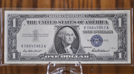1957 Silver Certificate - G to AU Grade, Circulated, Choose by Grade / Condition - 1 Dollar Silver Certificates 1957 Blue Seal Certs