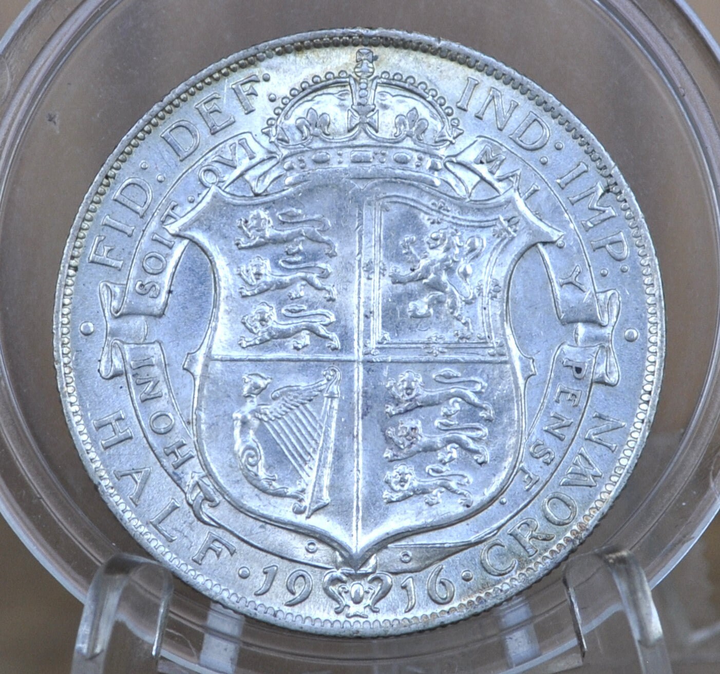 1916 Great Britain Half Crown - AU58 (About Uncirculated), Beautiful Mint Luster - Silver 1/2 Crown 1916 United Kingdom HalfCrown Silver UK