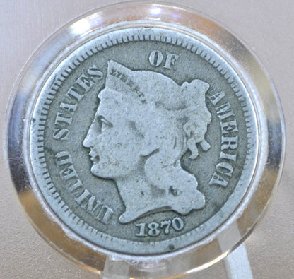1870 Three Cent Nickel US Coin - Choose by Grade / Condition - Civil War Era - 3 Cent Nickel 1870