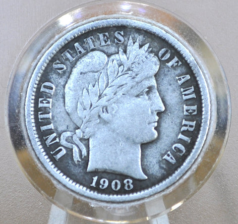 1908 Barber Silver Dime - Choose by Grade / Condition - 1908 P Barber Dime - 1908 US One Dime