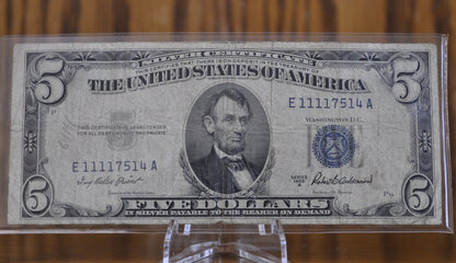 1953 Blue Seal 5 Dollar Bill / 1953 Five Dollar Silver Certificate - Choose by Grade / Condition - 1953 Silver Certificate