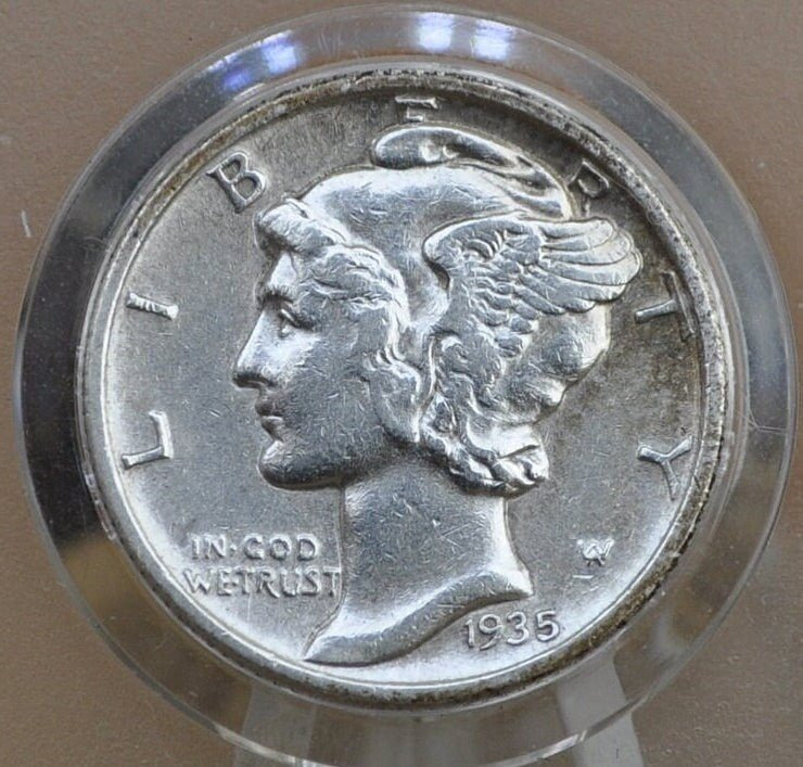 1935 Mercury Silver Dime - VF (Very Fine) Grade / Condition - Philadelphia Mint - 1935 P Winged Liberty Head Dime 1935 - Mercury Dimes