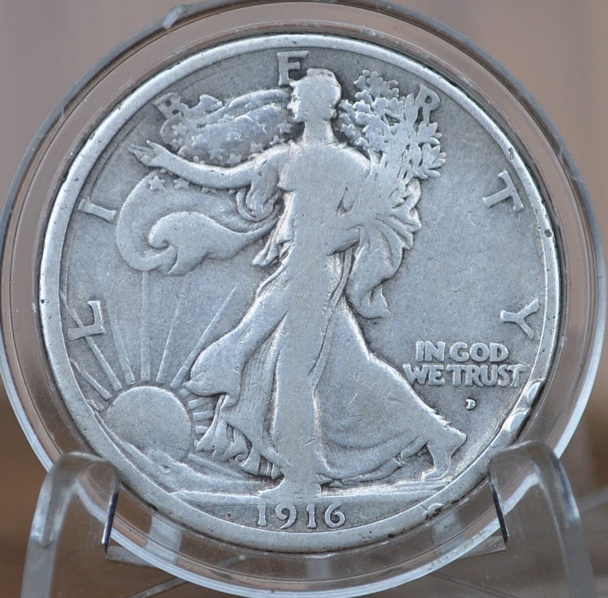 1916-D Walking Liberty Silver Half Dollar - G (Good) - Key Date - Denver Mint - 1916 D Wlh - Half Dollar 1916 D Liberty Walking Half