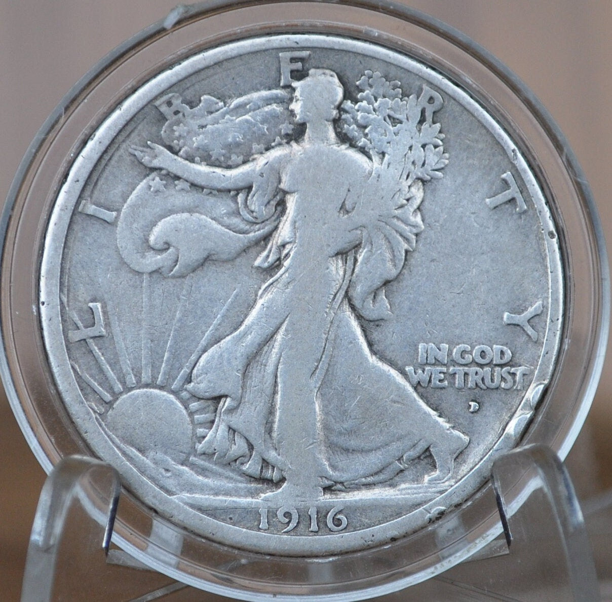 1916-D Walking Liberty Silver Half Dollar - G (Good) - Key Date - Denver Mint - 1916 D Wlh - Half Dollar 1916 D Liberty Walking Half