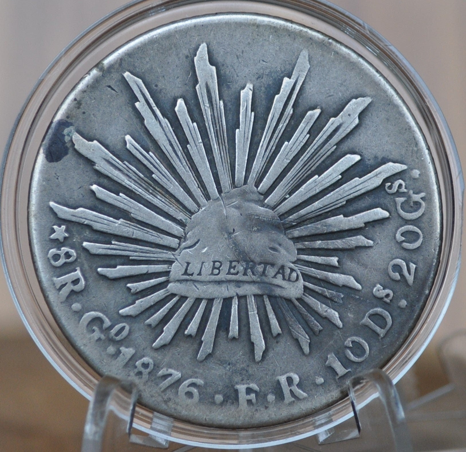 1876 Silver 8 Reales Mexico - VF/XF - Mexican Eight Reales Silver Mexican Coin