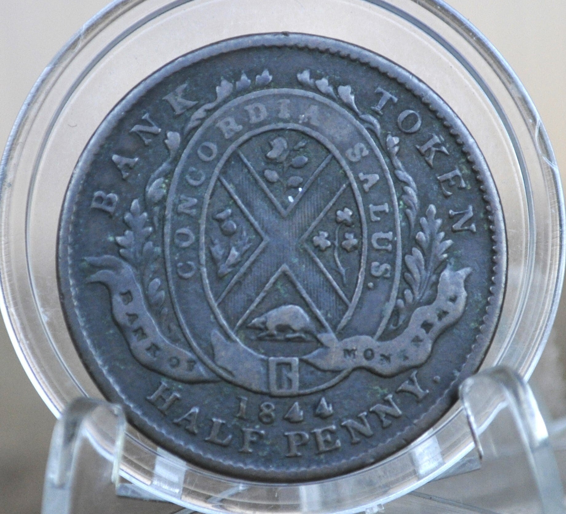 1844 Bank Token Half Penny - Great Condition - 1/2 Penny Bank Token 1844 Bank of Montreal Canadian Bank Token