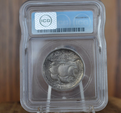 Authentic 1936 Long Island Tercentenary Silver Half Dollar - MS60+ (Uncirculated), Toned - Long Island Commemorative Half Dollar 1936