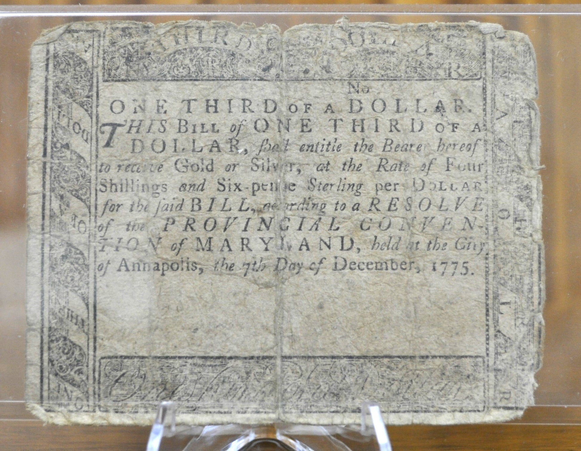 1775 State of Maryland 1/3 Dollar December 7th 1775 - Continental Currency - Dec 7th 1775 One Third Dollar Note - MD-81 - MD 12/7/1775, Colo