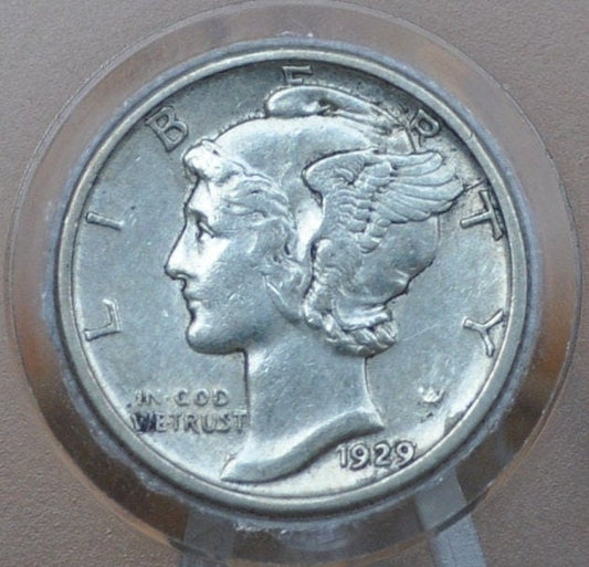 1929 Mercury Silver Dime - VF (Very Fine) Grade - Philadelphia Mint - 1929 P Mercury Dime - 1929P Winged Liberty Head Dime