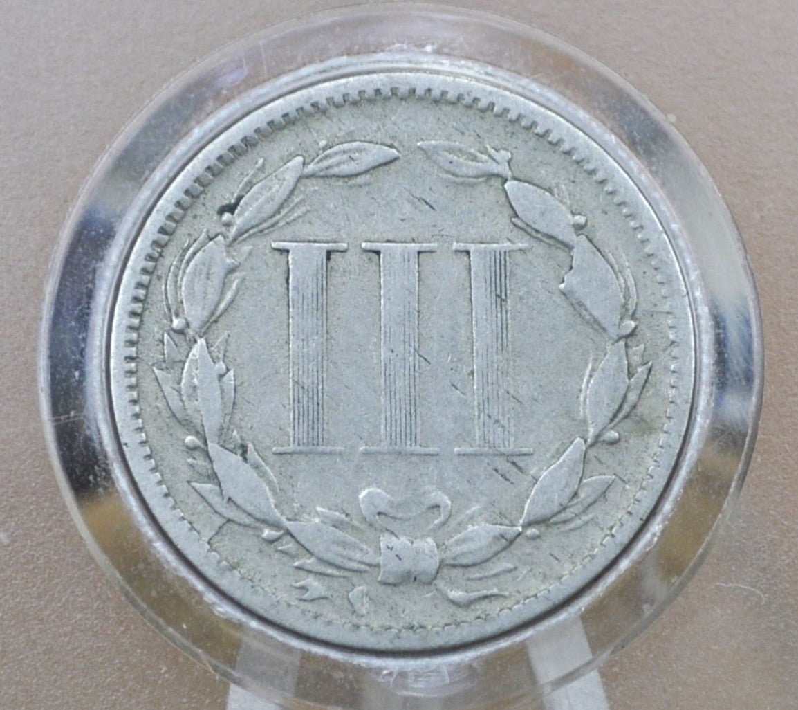 1872 Three Cent &quot;Nickel&quot; US Coin - Civil War Era - Great Condition - VG To F (Very Good To Fine) Us 3 Cent Coins 1872