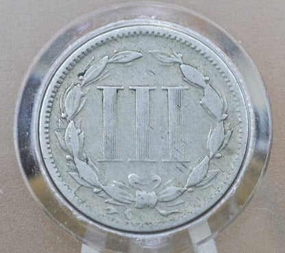 1872 Three Cent &quot;Nickel&quot; US Coin - Civil War Era - Great Condition - VG To F (Very Good To Fine) Us 3 Cent Coins 1872