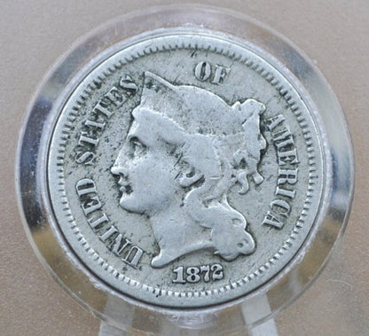 1872 Three Cent Nickel US Coin - Civil War Era - Great Condition - Choose by Grade / Condition Us 3 Cent Coins 1872