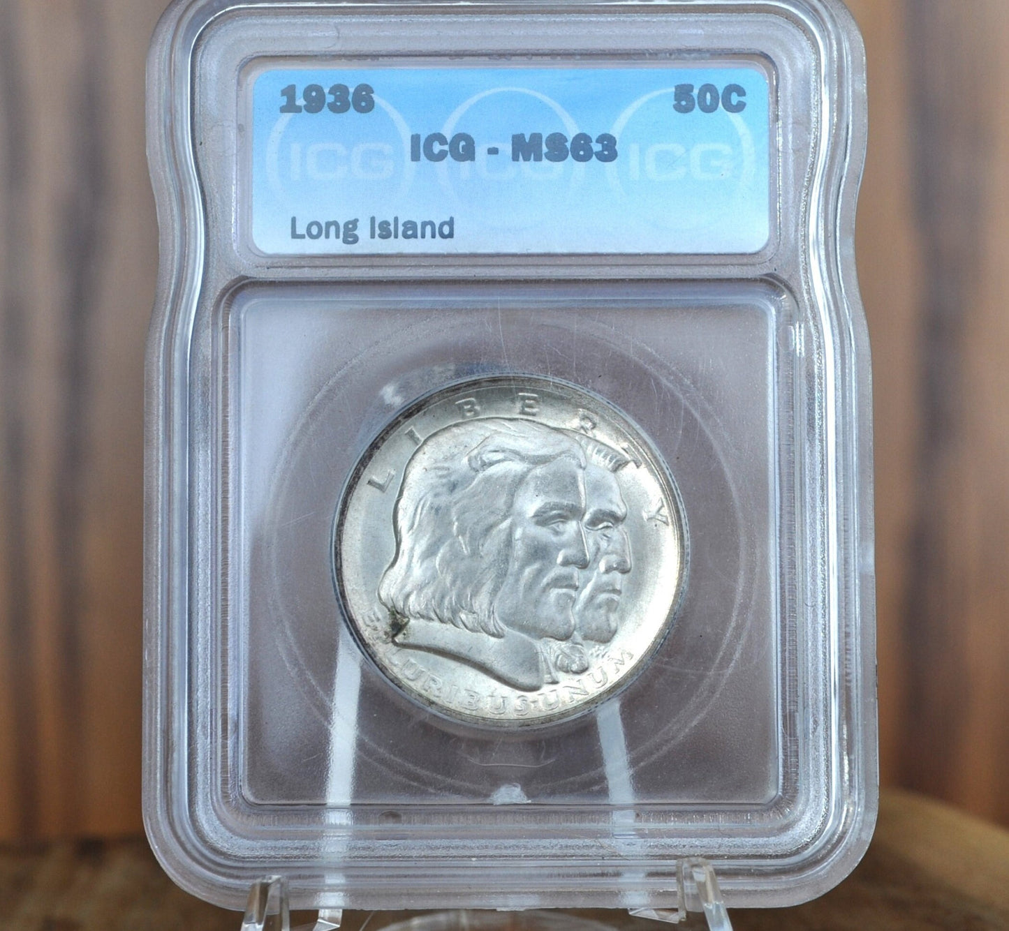 Authentic 1936 Long Island Tercentenary Silver Half Dollar - MS60+ (Uncirculated), Toned - Long Island Commemorative Half Dollar 1936