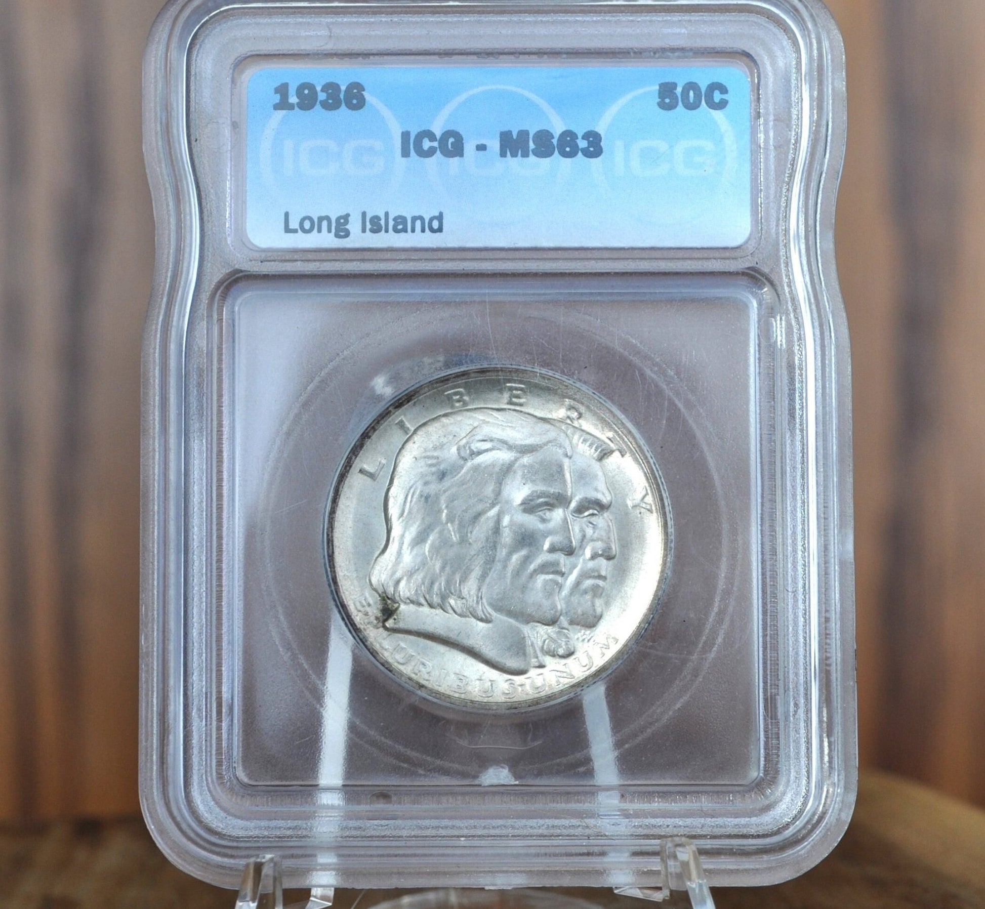 Authentic 1936 Long Island Tercentenary Silver Half Dollar - MS60+ (Uncirculated), Toned - Long Island Commemorative Half Dollar 1936