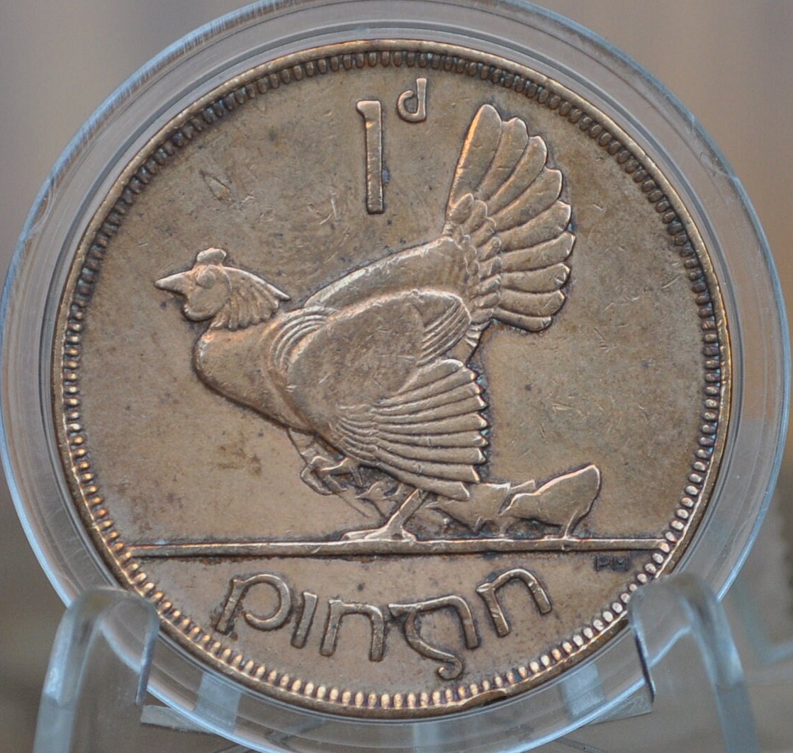 1928 Irish 1 Penny - VF/XF Grade / Condition - 1928 One Cent Ireland / UK - Hen with Chicks Design Irish Coins - Irish Coins