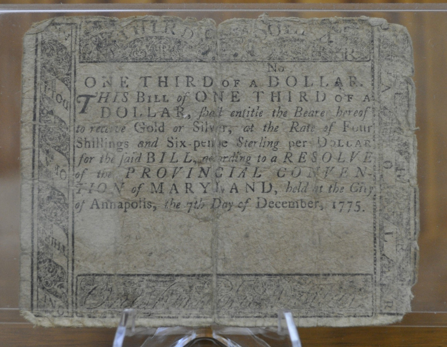 1775 State of Maryland 1/3 Dollar December 7th 1775 - Continental Currency - Dec 7th 1775 One Third Dollar Note - MD-81 - MD 12/7/1775, Colo