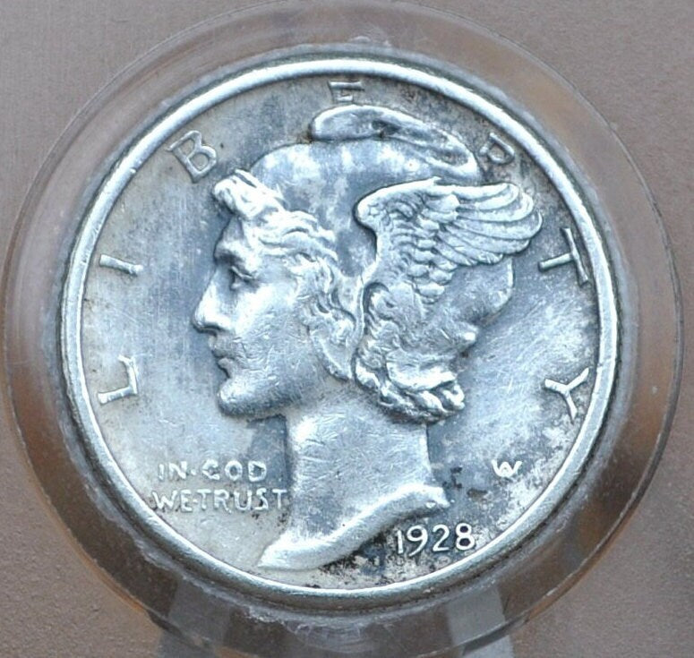 1928 Mercury Silver Dime - F-VF (Fine to Very Fine) Grade - Philadelphia Mint - 1928-P Mercury Head Dime / 1928P Winged Liberty Head Dime