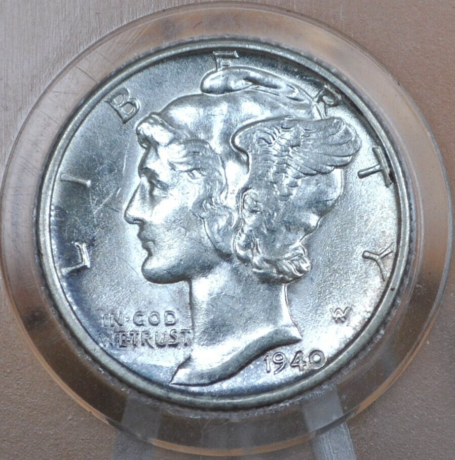 1940 Mercury Silver Dime PDS -Choose by Mint: P,D,S- XF-AU (Extremely Fine +) Grade - 1940S Silver Dime 1940D Winged Liberty Dime 1940P Dime