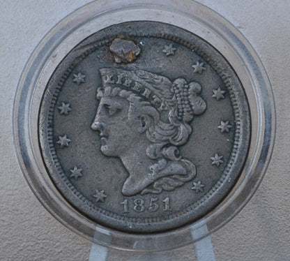1851 Braided Hair Half Cent - VF Details, Plugged - Braided Hair Half Cent - 1851 Half Penny