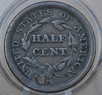 1851 Braided Hair Half Cent - VF Details, Plugged - Braided Hair Half Cent - 1851 Half Penny