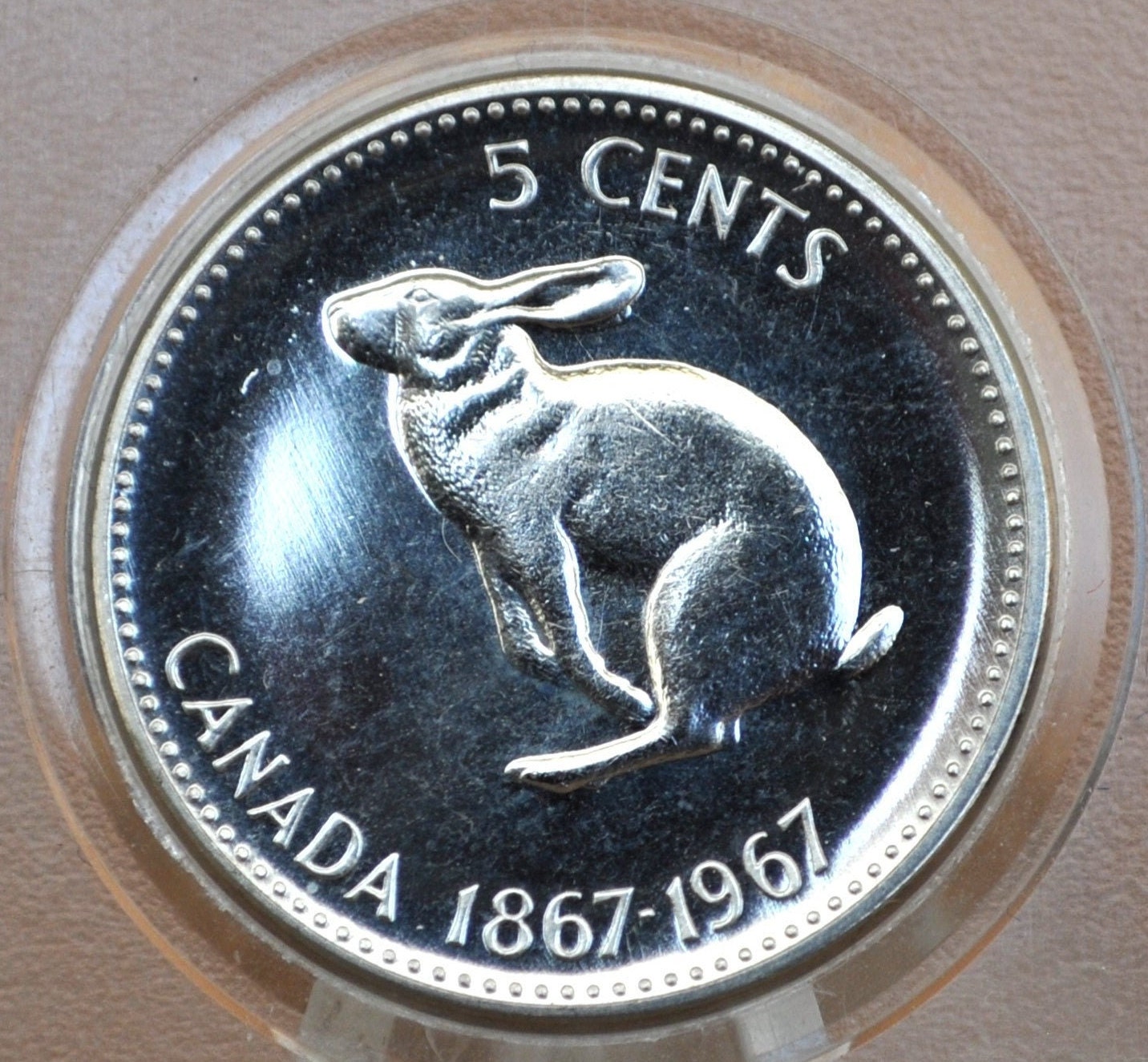 1967 Canadian Nickel, Prooflike - Rabbit / Snow Hare Design, Commemorative, Gem Proof - 5 Cent Coin Canada 1967 Canadian Nickel